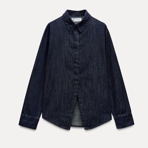 ZARA Dark Indigo Blue Wash Denim Shirt Button Down Oversized Top Small NEW